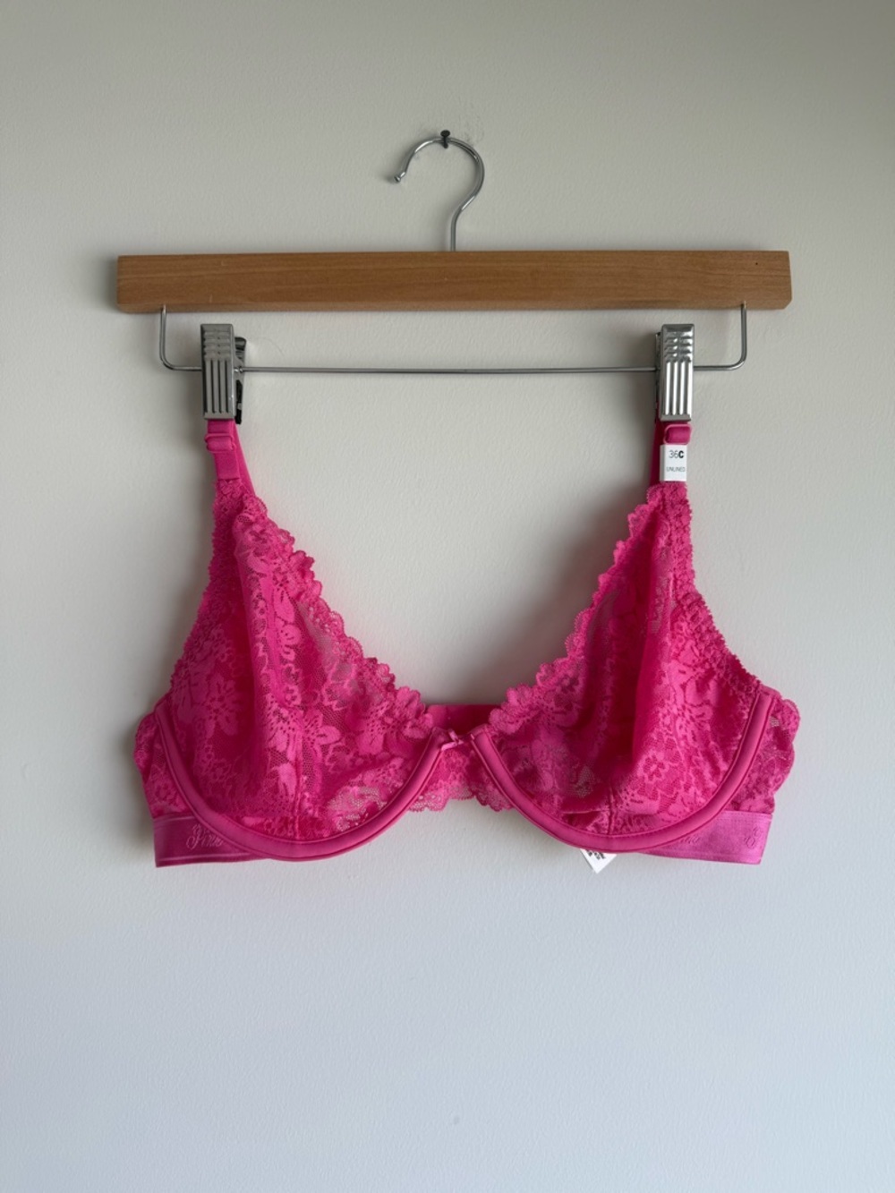 PINK Victoria’s Secret Lace Unlined Bra 36C Pink NWT